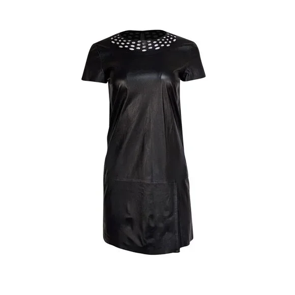 Diane von Furstenberg - Black Short Sleeve Dress w/ Laser Cutouts Sz 2 - Picture 2 of 4